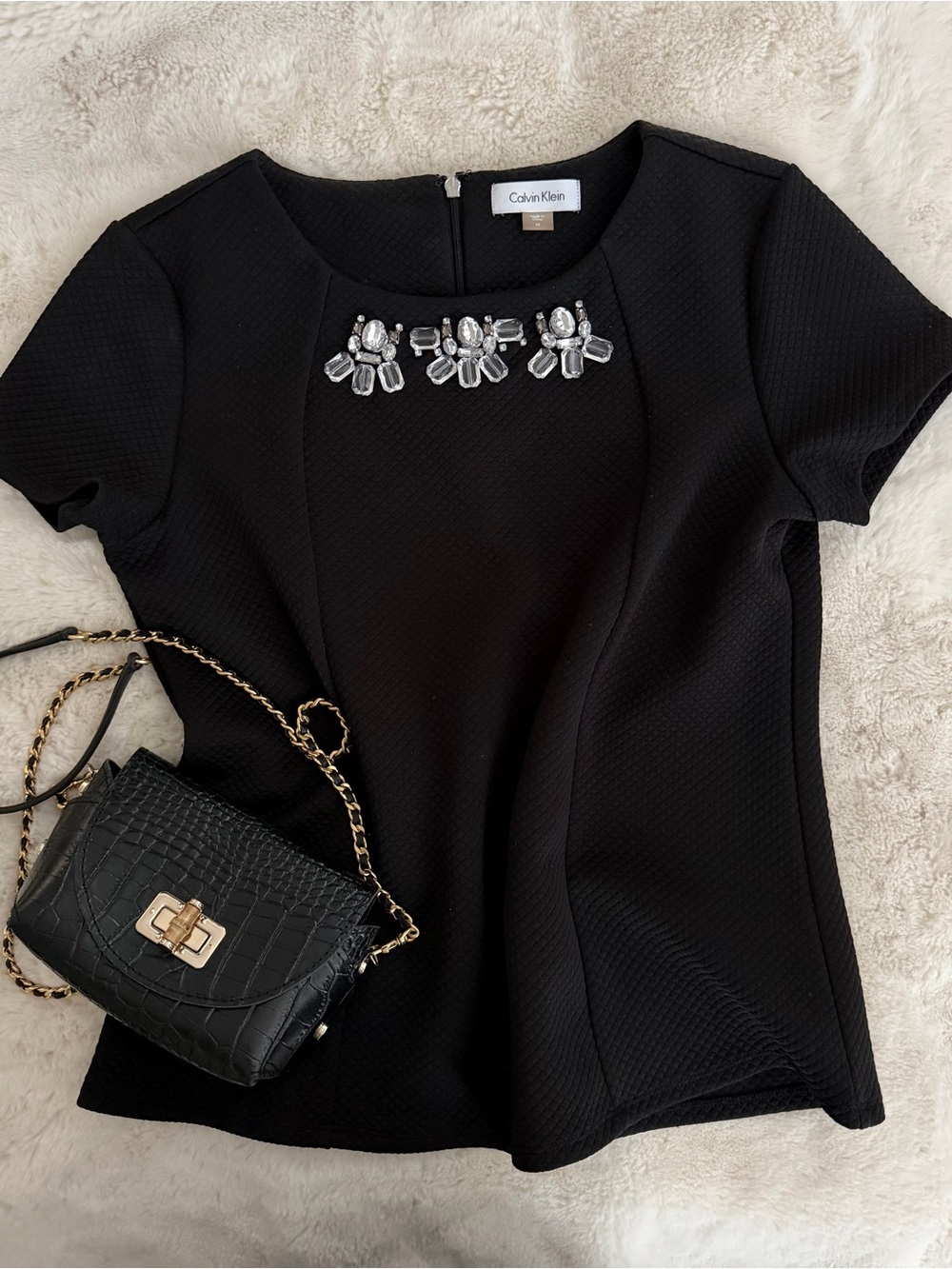 Calvin Klein Black Short-Sleeve Jewel-Neck Top